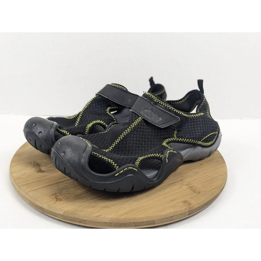 Crocs Mens Swiftwater Mesh Fisherman Deck Sandals Black Size 12